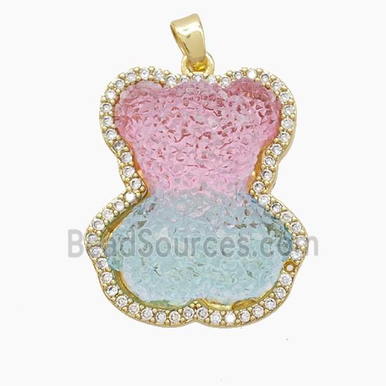Dichromatic Resin Bear Copper Pendant Pave Zirconia Gold Plated