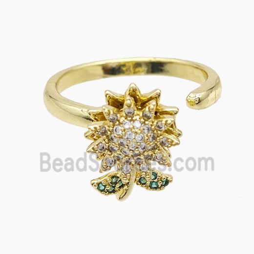 Copper Sunflower Pendant Pave Zirconia Rotatable Gold Plated