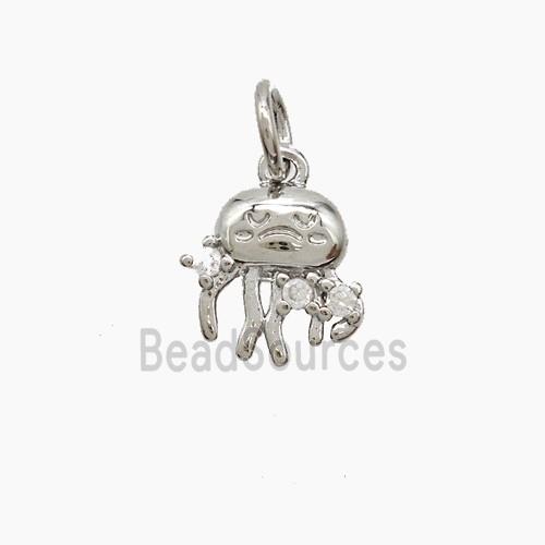 Copper Jellyfish Pendant Pave Zirconia Platinum Plated