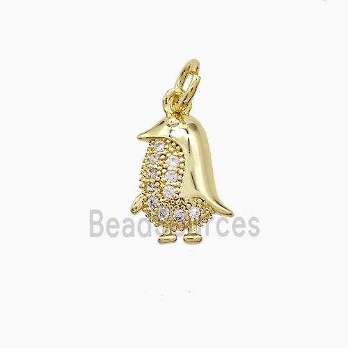 Copper Penguin Pendant Pave Zirconia Gold Plated