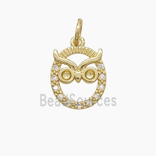Copper Owl Pendant Pave Zirconia Birds Gold Plated