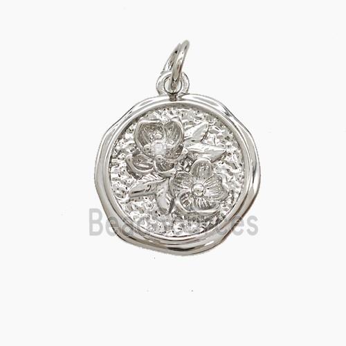 Copper Flower Pendant Pave Zirconia Platinum Plated