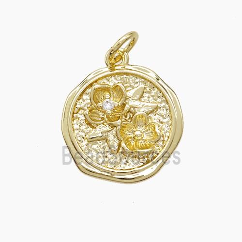 Copper Flower Pendant Pave Zirconia Gold Plated