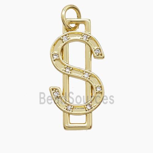 Dollar Sign Charms Copper Pendant Pave Zirconia Gold Plated