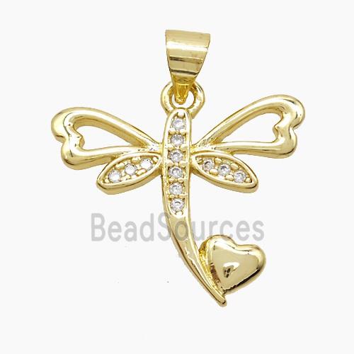 Copper Dragonfly Pendant Pave Zirconia Gold Plated