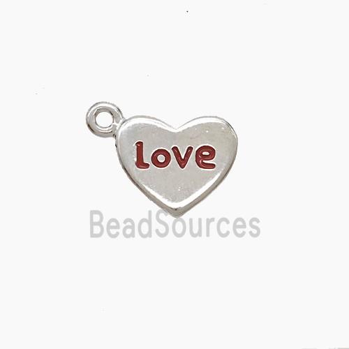 Copper Heart Pendant Red Enamel Love Platinum Plated