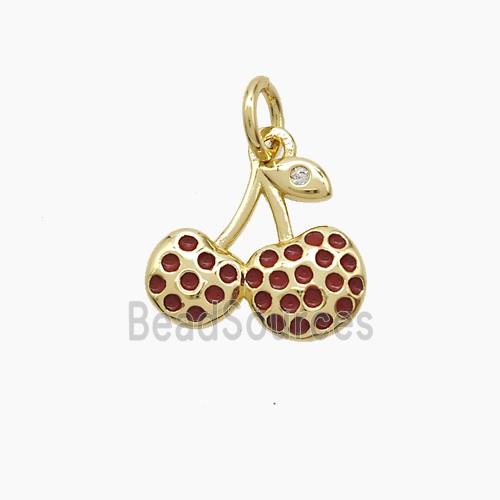 Copper Cherry Pendant Red Enamel Gold Plated
