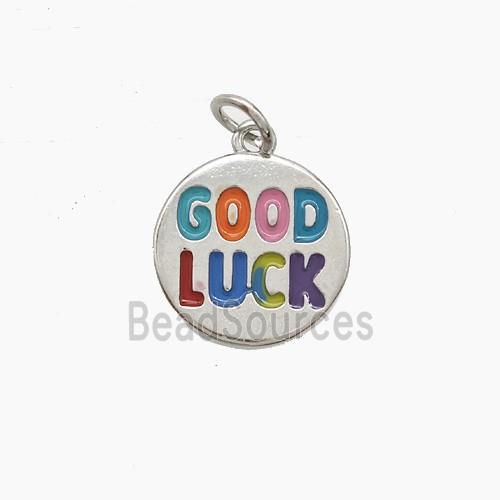 Copper GOODLUCK Pendant Multicolor Enamel Platinum Plated
