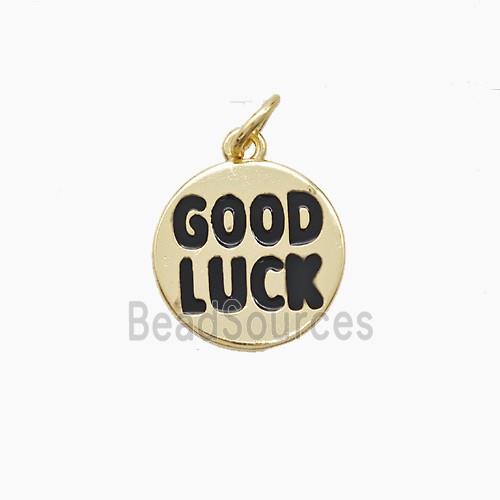Copper GOODLUCK Pendant Black Enamel Gold Plated