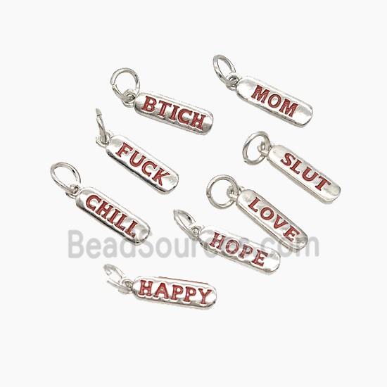 Copper Alphabet Tag Pendant Red Enamel Letters Platinum Plated Mixed