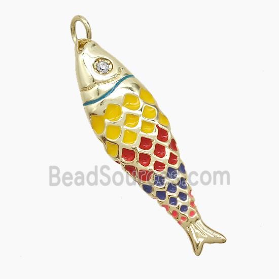 Copper Fish Pendant Multicolor Enamel Gold Plated
