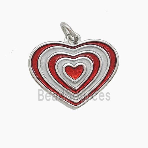 Copper Heart Pendant Red Painted Platinum Plated