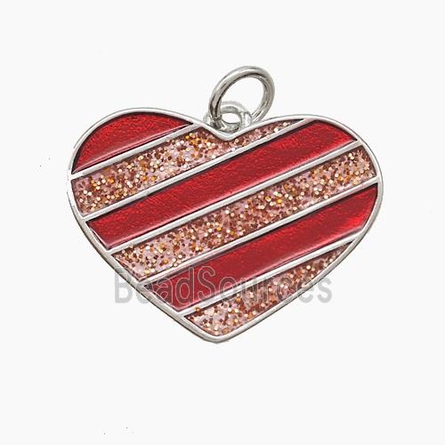Copper Heart Pendant Red Painted Platinum Plated