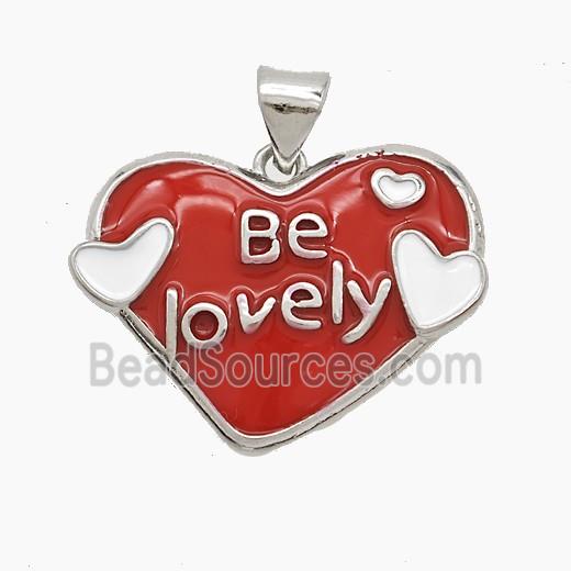 Copper Heart Pendant Red Enamel Be Lovely Platinum Plated