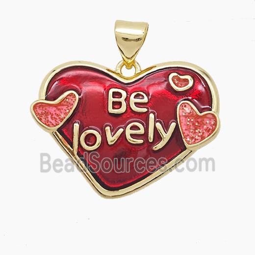 Copper Heart Pendant Red Painted Be Lovely Gold Plated