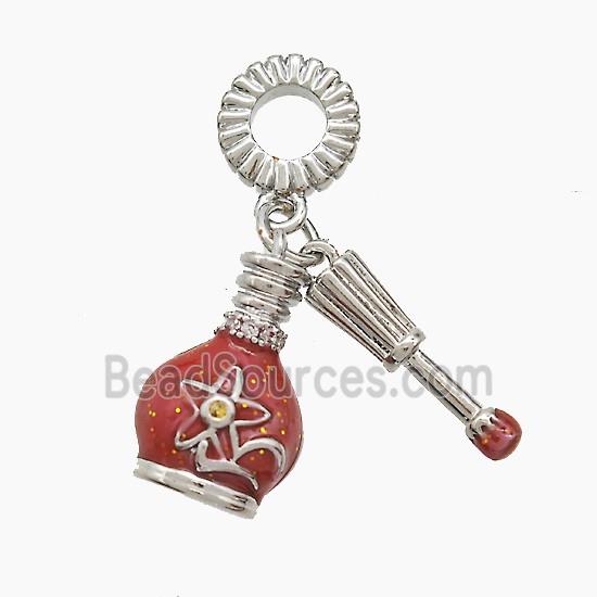 Perfumer Bottle Charm Copper Pendant Red Painted Platinum Plated