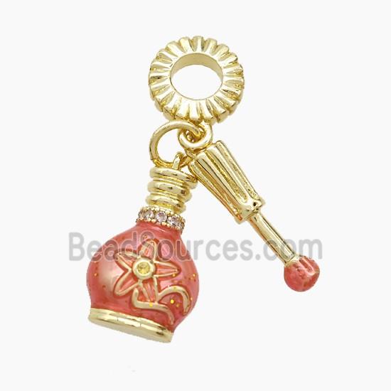 Perfumer Bottle Charm Copper Pendant Pink Painted Gold Plated