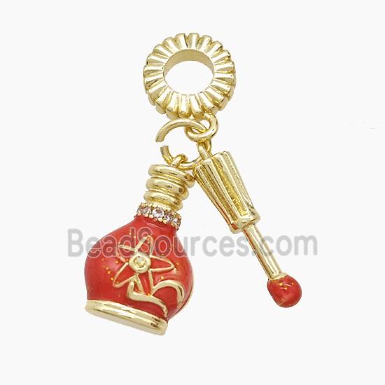 Perfumer Bottle Charm Copper Pendant Red Painted Gold Plated