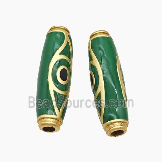 Copper Rice Beads Green Enamel Evil Eye Large Hole Gold Plated