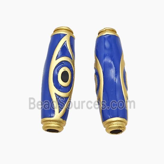 Copper Rice Beads Blue Enamel Evil Eye Large Hole Gold Plated