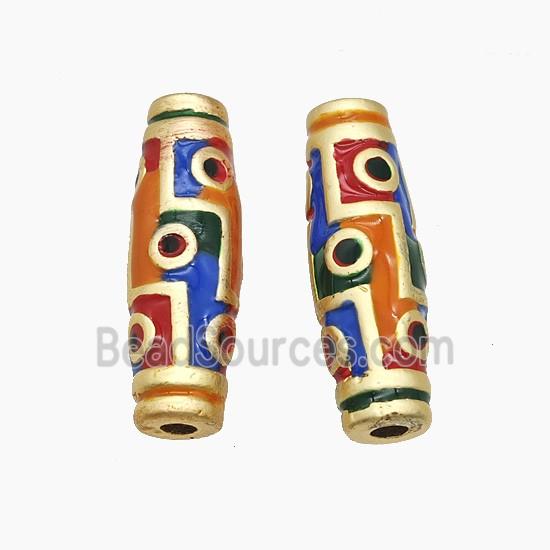 Copper Rice Beads Multicolor Enamel Large Hole Gold Plated
