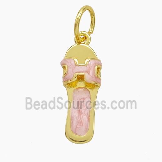 Copper Shoe Pendant Pink Painted Gold Plated