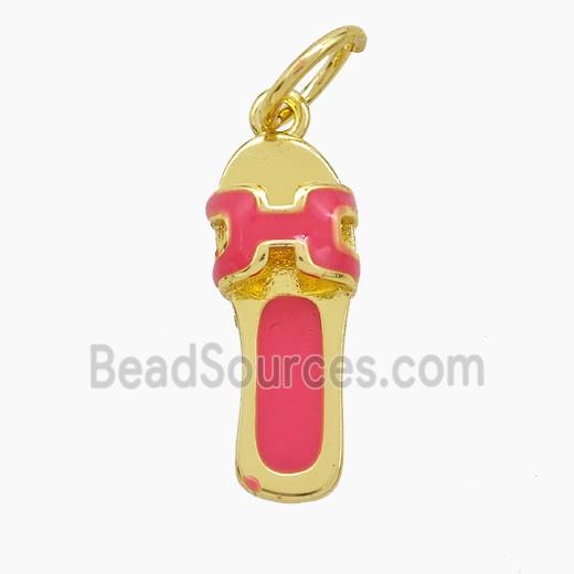 Copper Shoe Pendant Pink Enamel Gold Plated