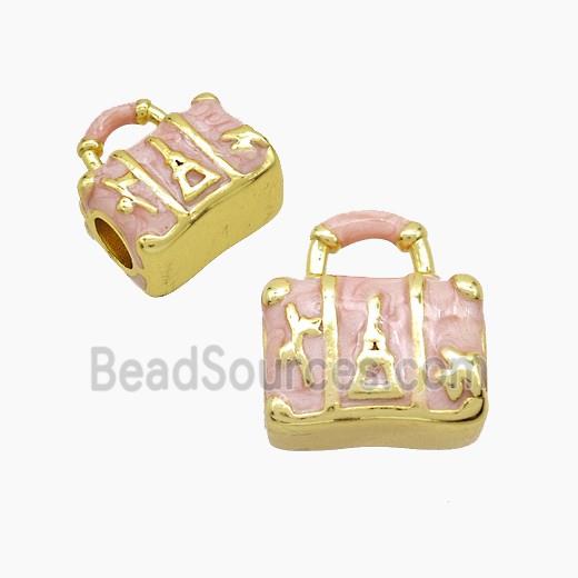Copper Handbag Beads Lt.Pink Painted Large Hole Gold Plated