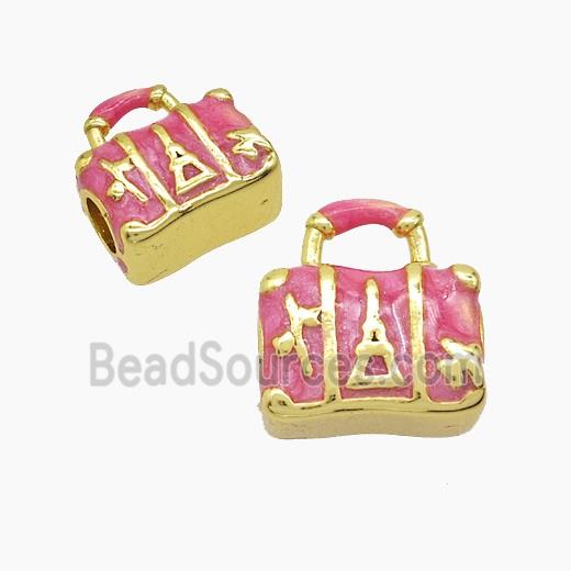 Copper Handbag Beads Pink Painted Large Hole Gold Plated