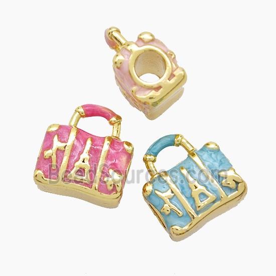 Copper Handbag Beads Painted Large Hole Gold Plated Mixed