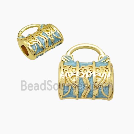 Copper Handbag Beads Blue Painted Large Hole Gold Plated