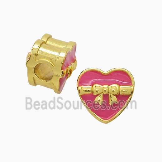 Copper Heart Beads Pink Enamel Large Hole Gold Plated