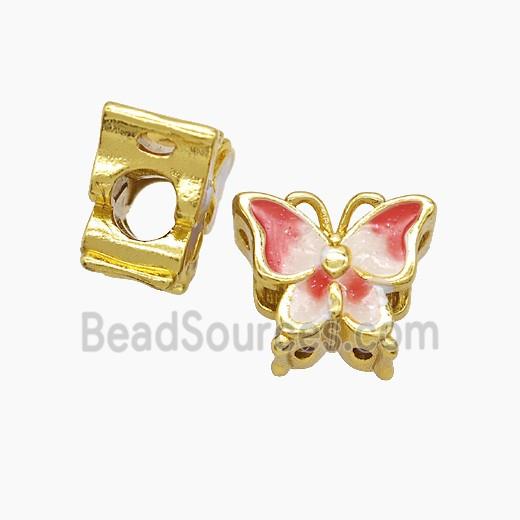 Copper Butterfly Beads Red Enamel Large Hole Gold Plated