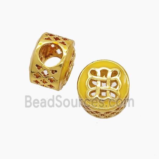 Copper Button Beads Yellow Enamel Knot Large Hole Gold Plated