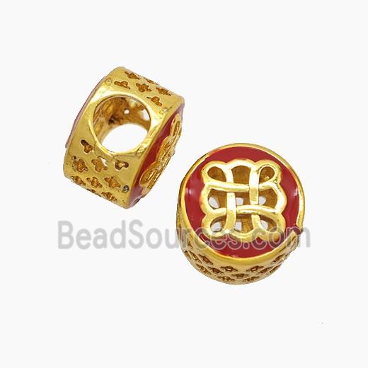 Copper Button Beads Red Enamel Knot Large Hole Gold Plated