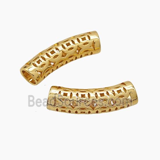 Copper Tube Beads Curving Hollow Large Hole Gold Plated