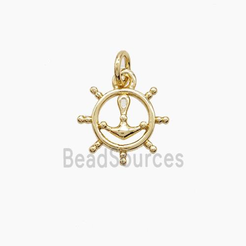 Copper Ship Wheel And Anchor Pendant Gold Plated