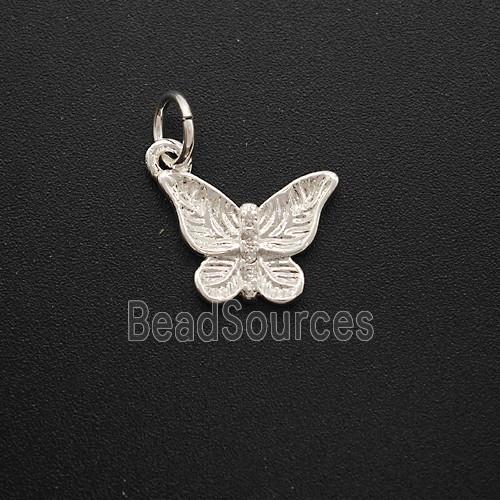 Copper Butterfly Pendant Pave Zirconia Shiny Silver