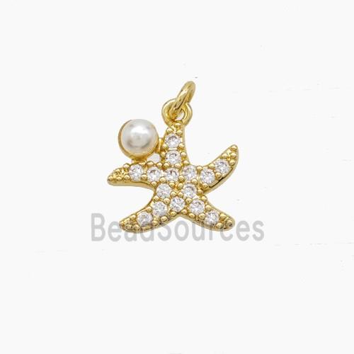 Copper Starfish Pendant Pave Zirconia Resin Gold Plated