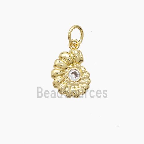 Copper Spiral Shell Pendant Pave Zirconia Gold Plated
