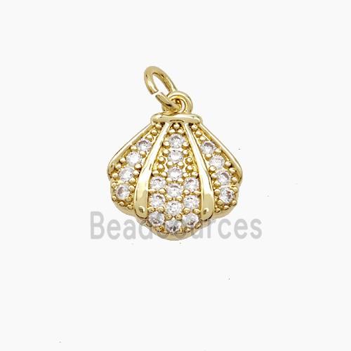 Copper Scallop Shell Pendant Pave Zirconia Gold Plated