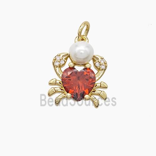 Copper Crab Pendant Pave Zirconia Resin Gold Plated