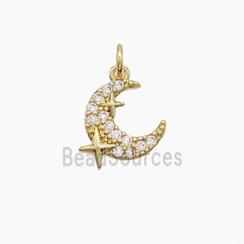 Copper Moon Pendant Pave Zirconia Star Gold Plated