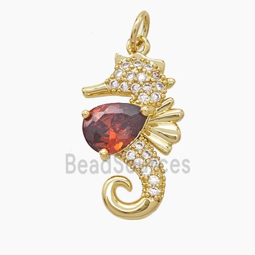 Copper Seahorse Pendant Pave Zirconia Gold Plated