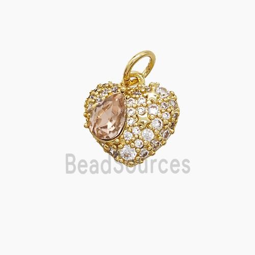 Copper Heart Pendant Pave Zirconia Gold Plated