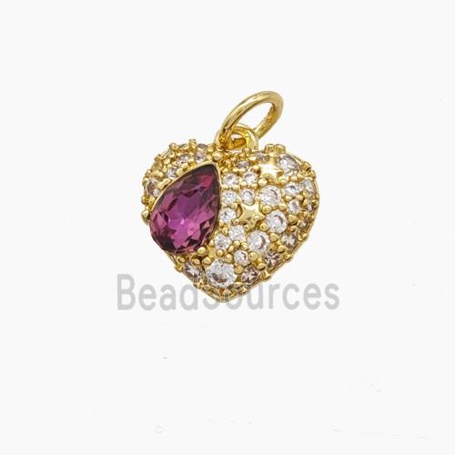 Copper Heart Pendant Pave Zirconia Gold Plated