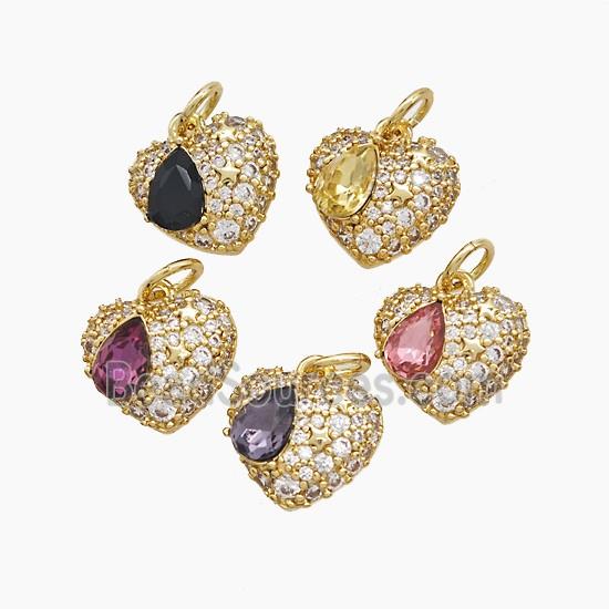 Copper Heart Pendant Pave Zirconia Gold Plated Mixed