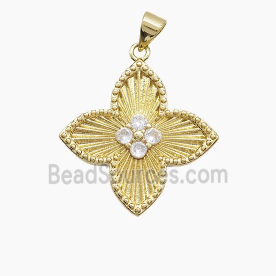 Copper Clover Pendant Pave Zirconia Gold Plated