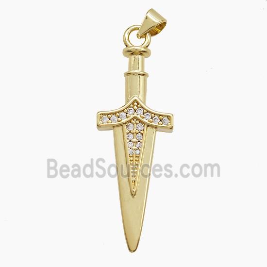 Copper Sword Pendant Pave Zirconia Gold Plated