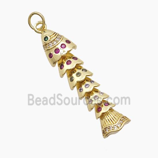 Copper Fish Pendant Pave Zirconia Gold Plated